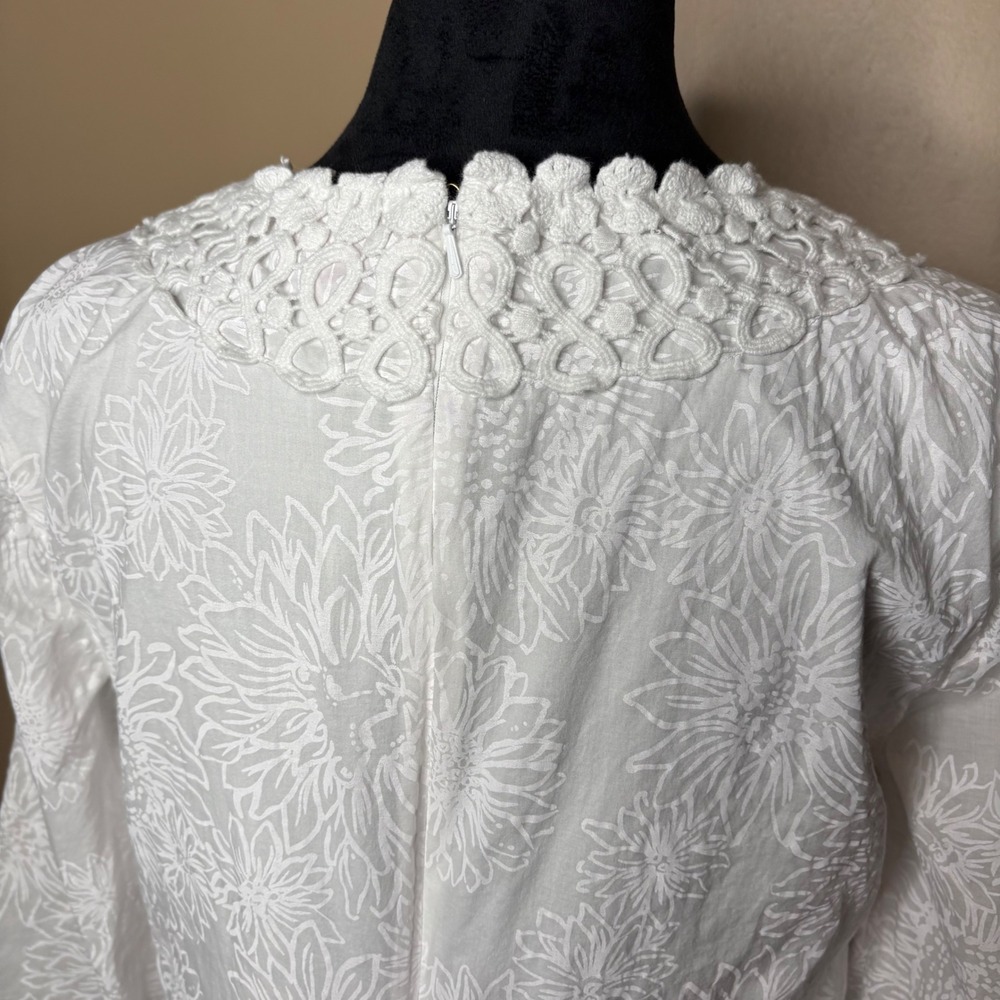Lilly Pulitzer Women Large White Floral Shift Dress Crochet Lace V-Neck Coastal - Picture 5 of 9